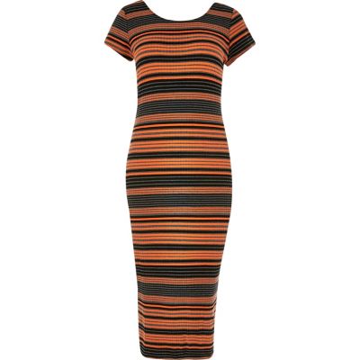 RI Plus orange stripe print midi dress